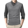 thumbnail image 2 of Annhoo Men's Knit Shirts Plus Size Patchwork Collared Long Sleeve Vintage 2 In 1 Tops Fall Casual Dressy Work Pullover, 2 of 4