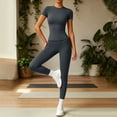 thumbnail image 3 of QIYAGBSA Workout Sets for Women Short Sleeve Crew Neck Top High Waist Leggings Stretch Athletic Two Piece Outfit (Dark Gray, 2XL), 3 of 6