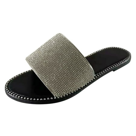 

House Slippers For Women Women Flat Slippers Slip On Sandals Casual Sandals Flat Open Toe Glitter Beach Slippers