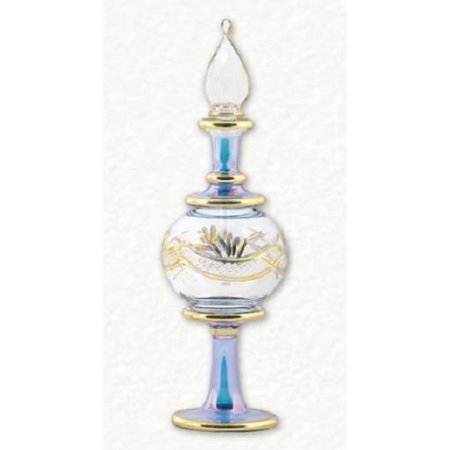 - Blue and Gold Etched Ball Egyptian Blown Pyrex Glass Perfume Bottle Made Egypt