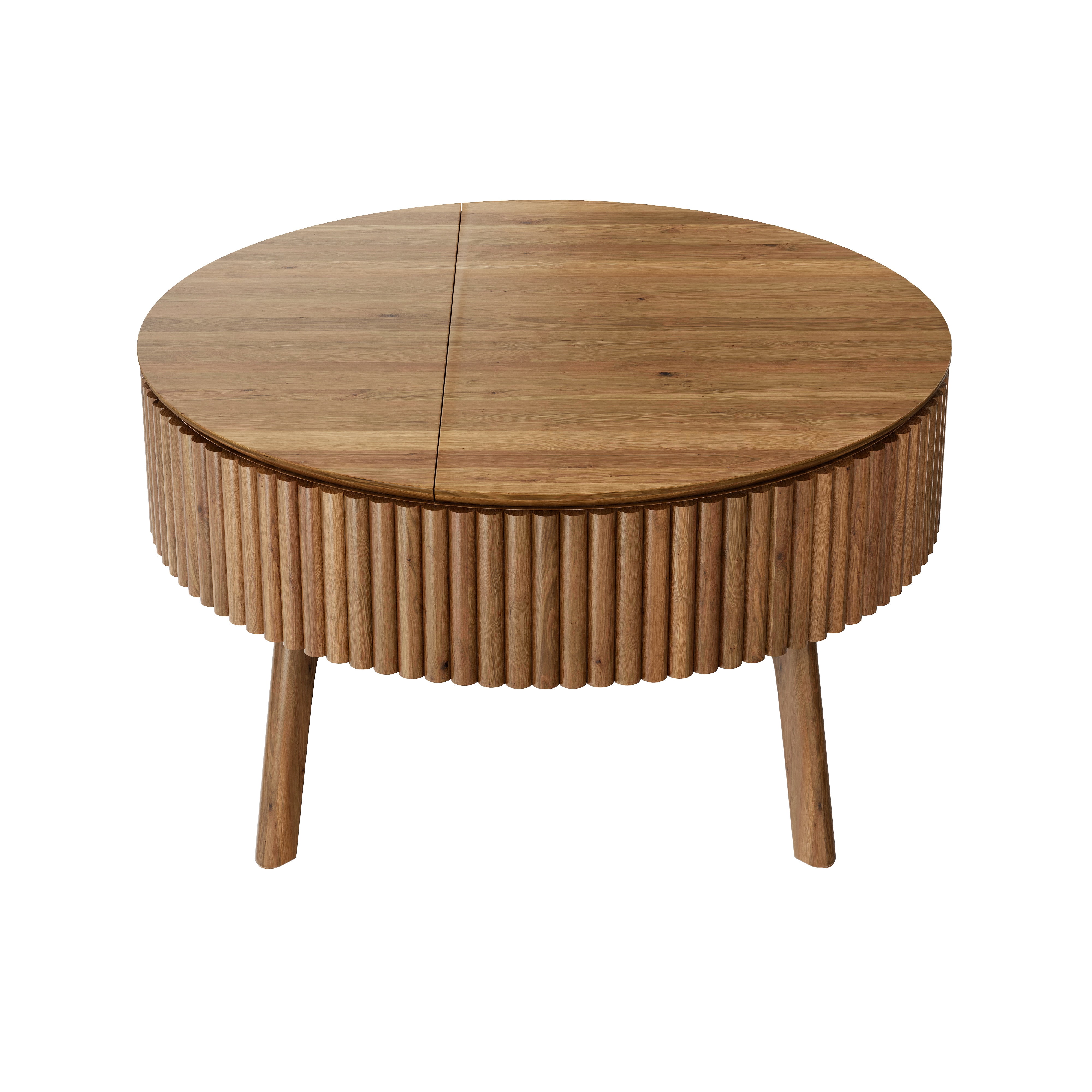 30.3-Inch Round Lift-Top Coffee Table with Half Flip-Top and Hidden Storage, Mid-Century Fluted Wood Center Table and Side Table for Living Room, Walnut