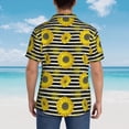 thumbnail image 4 of Fuzoiu Sunflowers On Black And White Stripes Print Hawaiian Shirt for Men, Summer Beach Casual Short Sleeve Button Down Shirts, Men’s Beach Summer Shirts with Pocket,X-Large, 4 of 7