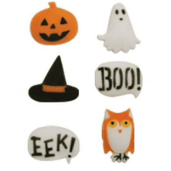 24pk Spooktacular 1" - 1 1/2" Edible Sugar Decoration Toppers for Cakes Cupcakes Cake Pops w. Edible Sparkle Flakes & Decorating Stickers