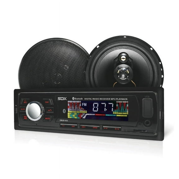 SDX Audio Systems Car Stereo Package with Single Din and 6.5" 2 Way Speakers and Amplifier