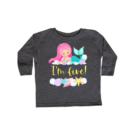 

Inktastic I m 5 Mermaid with Pink Hair and Shells Gift Toddler Boy or Toddler Girl Long Sleeve T-Shirt