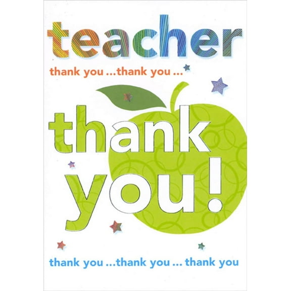 Designer Greetings Large Green Apple : Small Stars Teacher Appreciation / Thank You Card
