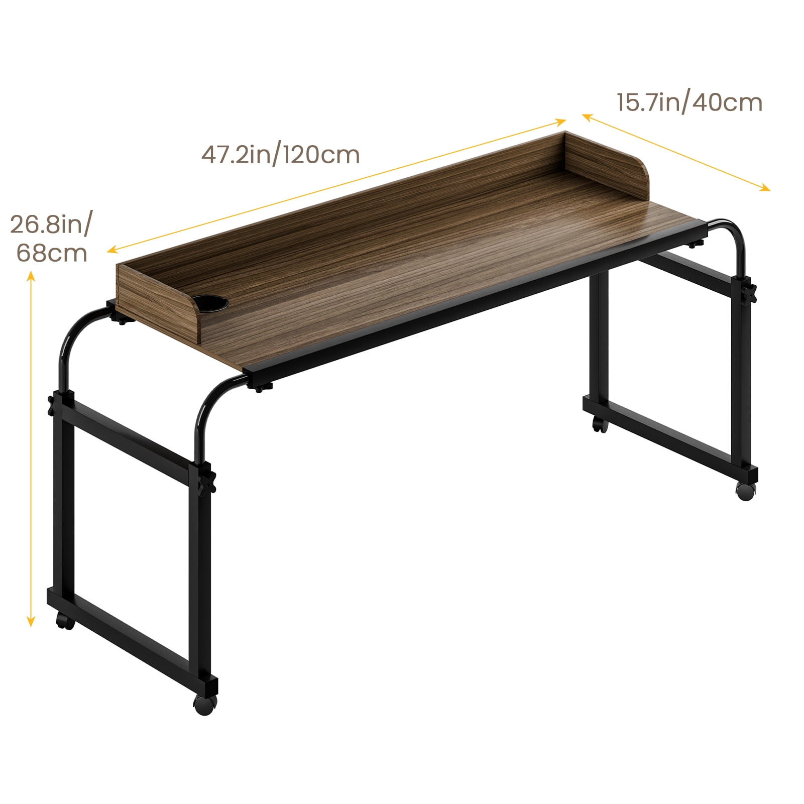 Hyasfey Standing Workstation Table,Overbed Table with 360 Degree Wheels, Mobile Bed Desk with Baffle, Cup Holder, Length Height Adjustable