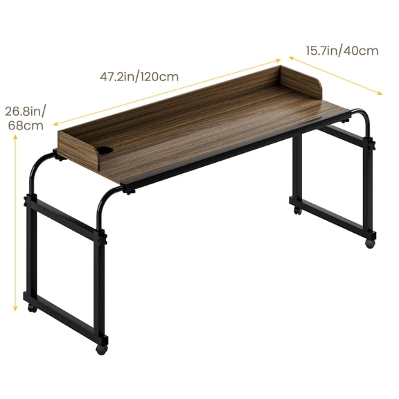 Baellsa Overbed Table with 360 Degree Wheels, Mobile Bed Desk with Baffle, Cup Holder, Length Height Adjustable