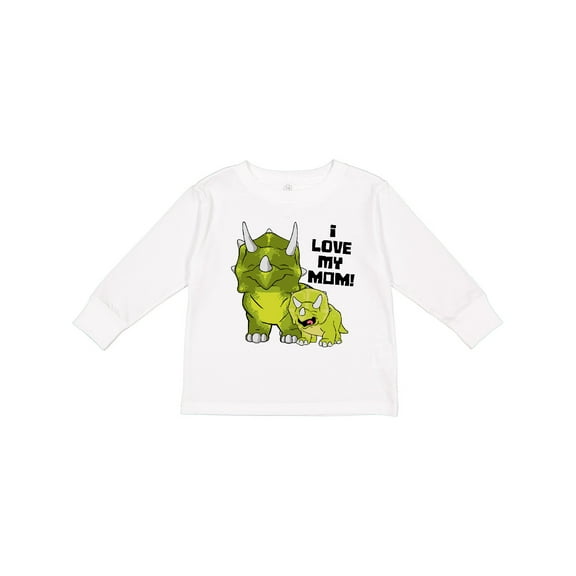 Inktastic I Love My Mom with Baby and Mommy Triceratops Boys or Girls Long Sleeve Toddler T-Shirt