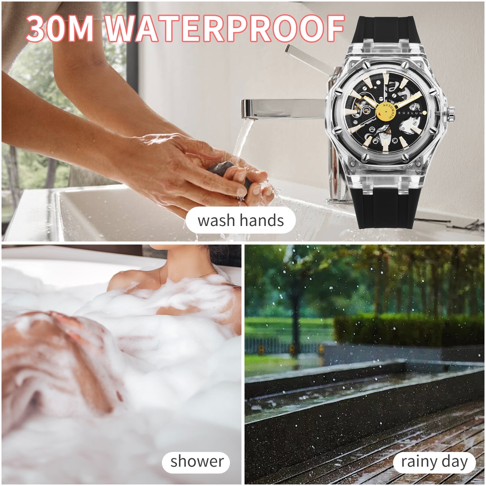 BOZLUN Watches for Men Skeleton Automatic Mechanical Watch Luxury Dress Stainless Steel Waterproof Luminous Wrist Watches