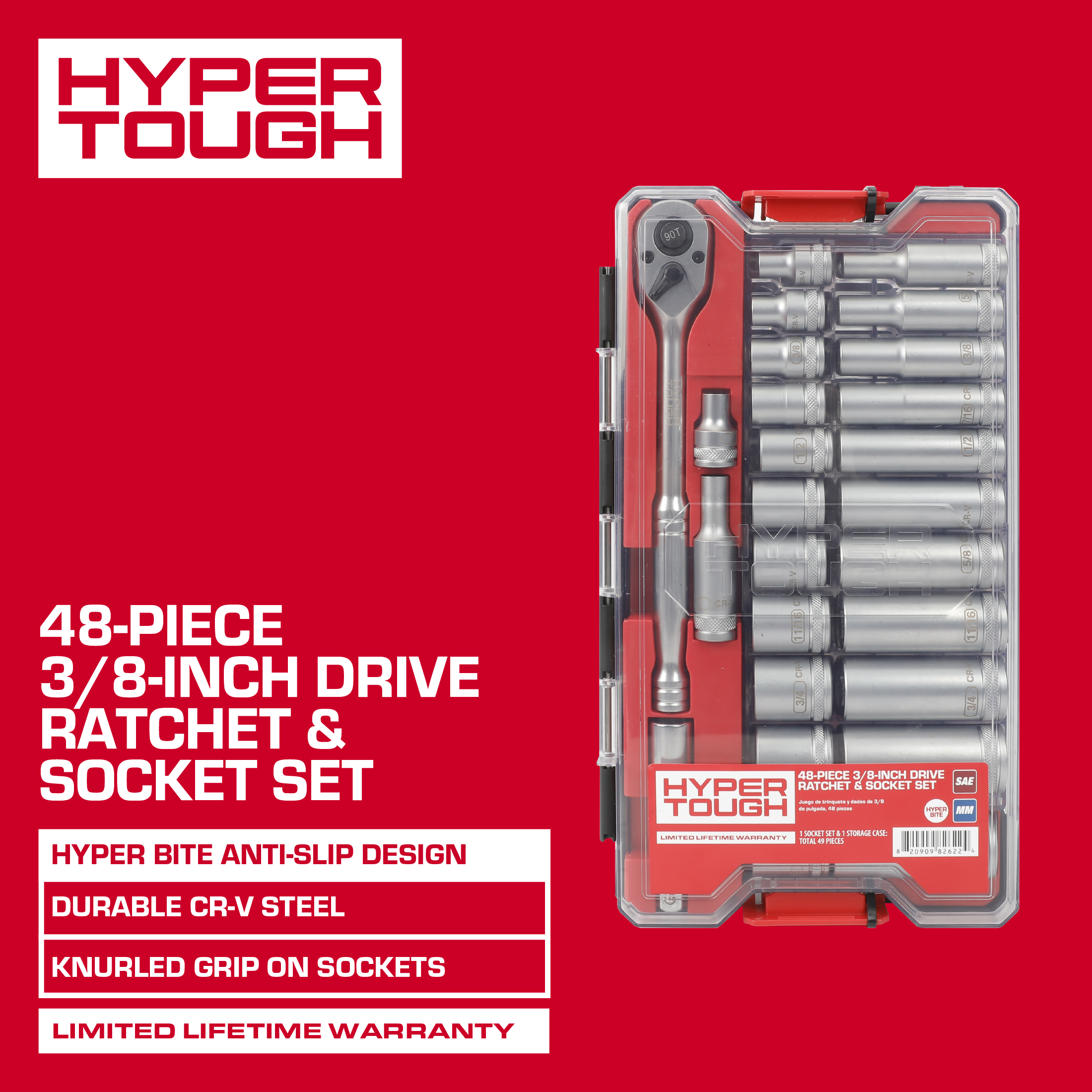 Hyper Tough 3/8 in Drive Ratchet and Socket Set, 48 Pieces photo 3