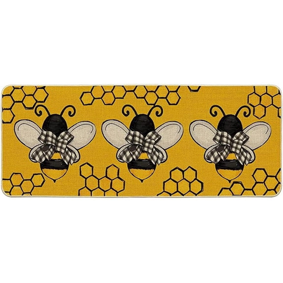 Bee Kind Bow Tie Yellow Spring Doormat, Seasonal Summer Home Decor Low-Profile Switch Rug Door Mat Floor Mat for Indoor Outdoor 17x47 Inch
