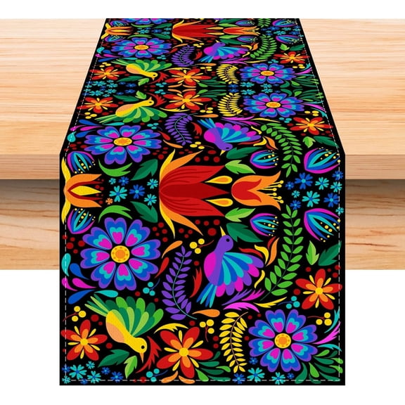 Linen Mexican Fiesta Table Runner 72 Inches Long Mexican Fiesta Themed Party Cinco De Mayo Home Kitchen Dining Room Table Decoration (Purple)