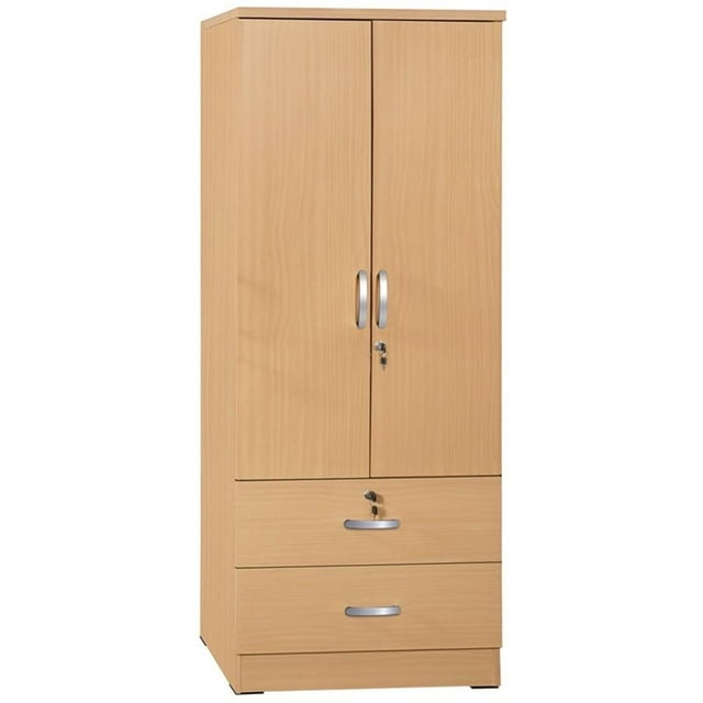 Pemberly Row Wood 2-Door Wardrobe Armoire with 2-Drawers in Maple
