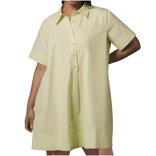 Yuyuzo Robe d'Été pour Femmes Robe Tunique Boutonnée Manches Courtes Robe Décontractée Robe de Plage