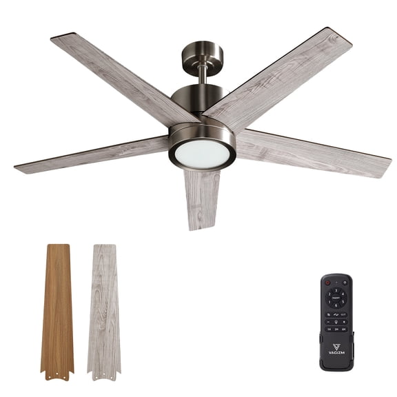 Vagizm 52-Inch Brushed Nickel Downrod Mount Modern Ceiling Fan with Light and Remote Control