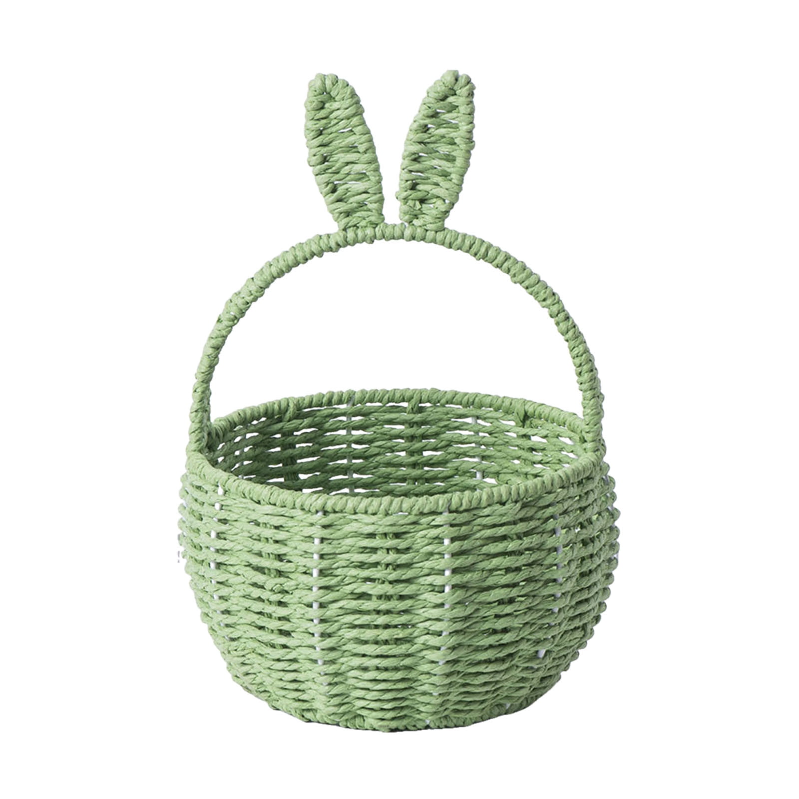 Handmade Easter Basket with Handle, Bunny Rattan Woven Basket, Rabbit Ear Straw Wicker Easter Egg Candy Basket for Easter Egg Hunting, Picnics, And Storage, Easter Gift Easter Baskets for