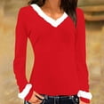 thumbnail image 2 of tarylea Plus Size Tops for Women V Fleece Neck Solid Color Shirts Long Sleeve Casual Tops Loose Christmas Tops, 2 of 3