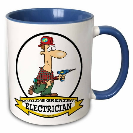 

3dRose Funny Worlds Greatest Electrician II Cartoon - Two Tone Blue Mug 15-ounce