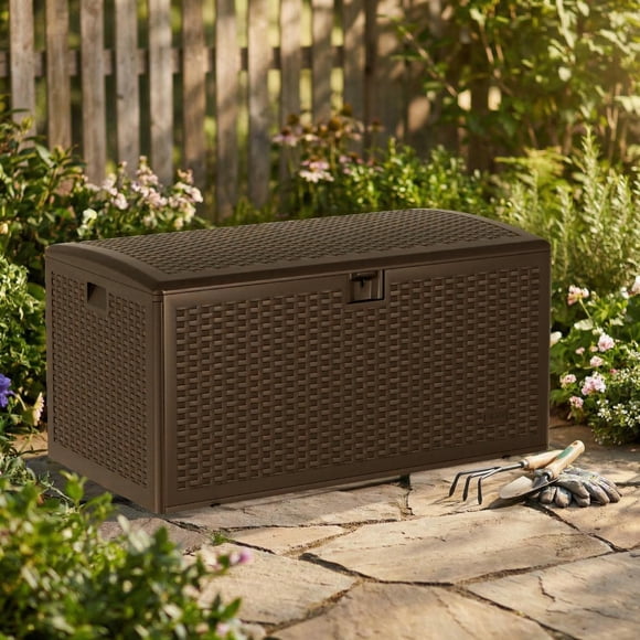 BeesClover 73 Gallon Waterproof Large Resin Deck Box Indoor Outdoor, Lockable Storage Container for Patio Furniture Cushions, Throw Pillows, Garden Tools, and Pool Floats