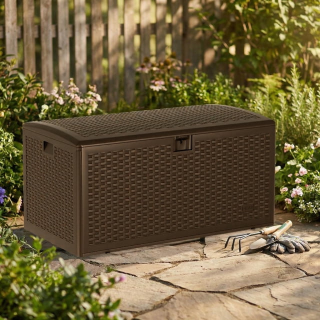 Yiwa Coffre de Terrasse en Résine de 73 Gallons, Grand Format, avec construction Imperméable et Couvercle Verrouillable, Offrant un Rangement Sécurisé Intérieur et Extérieur pour Coussins de patio, Outils de Jardin, Flotteurs de Piscine et Coussins Décoratifs