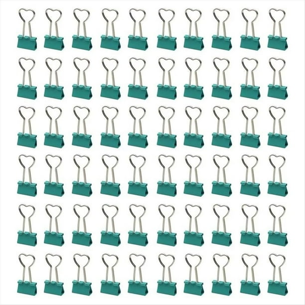 Clips Metálicos para Carpetas con en Forma de Corazón, 60 Piezas, Color Verde