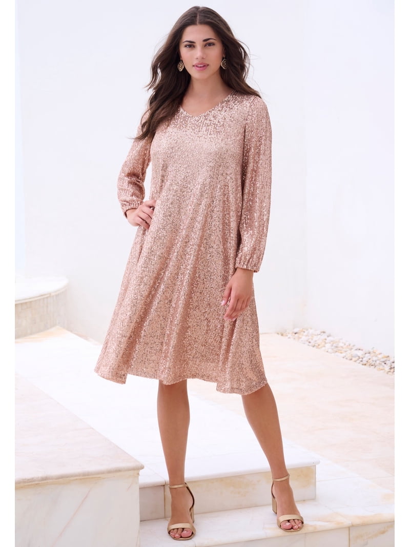 Roaman's Women's Plus Size Sequin Swing Dress