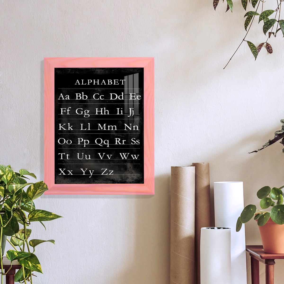 Alphabet Chart - Framed Print w/glass - Sunset Pink