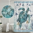 thumbnail image 4 of Coastal Turtle Shower Curtain Set - Standard 72" x 72" Washable Bathtub Curtain with 12 Hooks, Nautical Starfish Coral Jellyfish Stripes Waterproof Fabric Stall Shower Curtains for Bathroom Décor, 4 of 6
