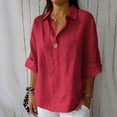 thumbnail image 3 of TKLPEHG 3/4 Sleeve Tops for Women Cotton Linen Turndown Collar Button Tunic Tops Solid Color Spring Soft Lightweight Blouses (Z02_Red,XXXL), 3 of 5