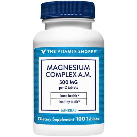 The Vitamin Shoppe Magnesium Complex A.M 500MG  Supports Healthy Bones & Teeth (100 Tablets)