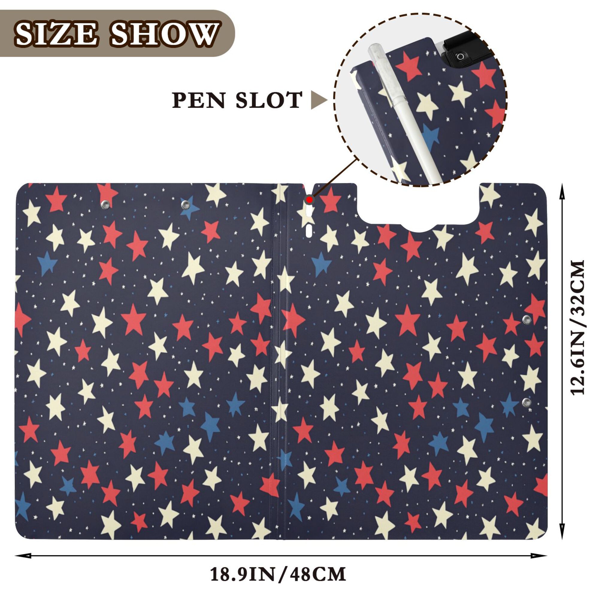 FORMRS A4 Clipboard Folder with Pen Holder Horizontal Foldable School Office Binder, Red Starry Pattern