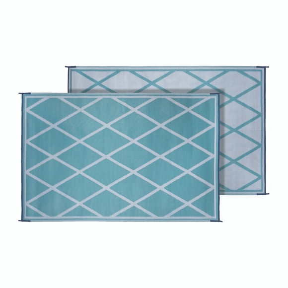 Faulkner Patio Mat 68901 Diamond Design; 68 Inch Length x 36 Inch Width; Turquoise/White; Polypropylene; Reversible Fabric; Without Grommets/Storage Bag; With Corner Tie-Downs