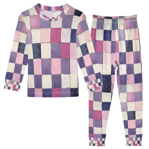 FORMRS Long Sleeve Top and Pants Pajama Set for Niños 2-Piece Sleepwear, Sizes 18M-8Y, Pink and Purple Plaid Pattern