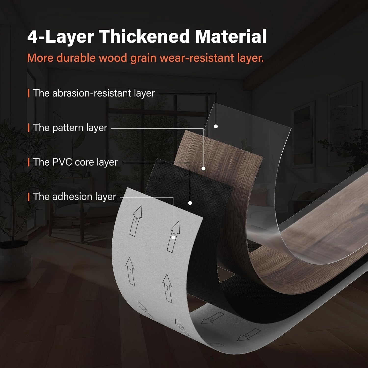 Peel and Stick Floor Tile,  36-Pack 54 Sq.Ft Self Adhesive Vinyl Plank Flooring Wood Grain Look 36x6 Inch Waterproof Tile Sticker for Bedroom, Living Room, Kitchen, RV (Smoked Brown)