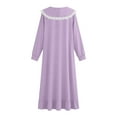 thumbnail image 6 of Aobny Lace Trim Sexy Nightgown Women Babydoll Night Shirts Long Collared Long Sleeve Purple Warm Nightgowns for Women,M, 6 of 6