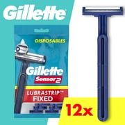 Gillette Sensor2 Fixed Head Men's Disposable Razors, Blue, 12 Count