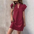 thumbnail image 2 of biudgviw Casual Dresses for Women Ruffle Cap Short Sleeve Midi Dress Textured V Neck Beach Vacation Short Sundress Trendy Clothes, 2 of 7