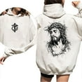 thumbnail image 2 of Jesus Crown of Thorns Double Sided Hoodie – Christian Graphic Faith Based Pullover, Religious Streetwear for Men and Women, 2 of 7