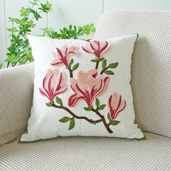 Muecwrye 18x18 Throw Pillow Covers Rural Style Embroidered Pillow Cover Living Room Sofa Cushion Small and Fresh Plants Flowers Pattern Pillowcase