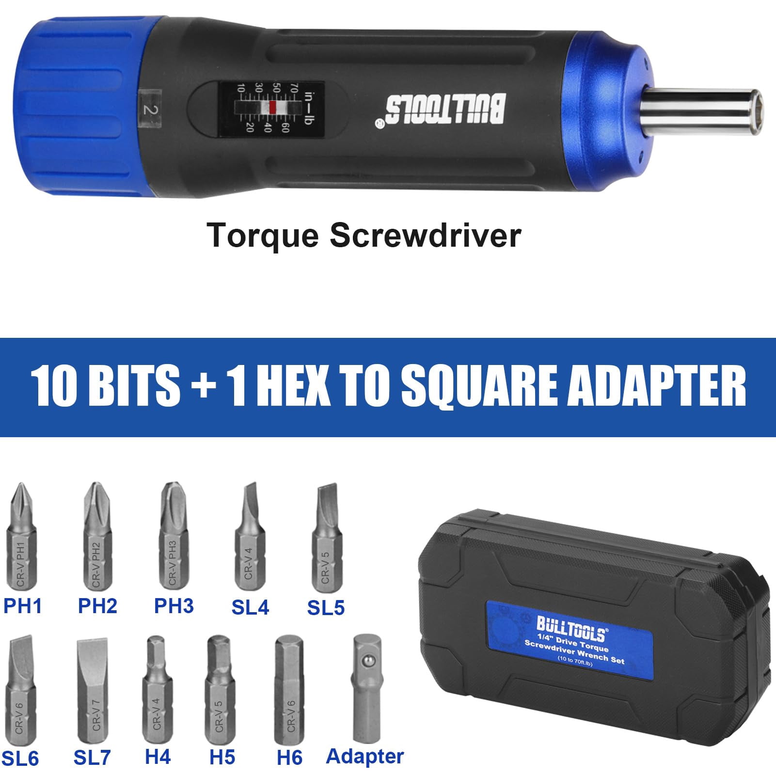 BULLTOOLS Torque Screwdriver Wrench Set, 10 to 70 Inch Pounds Torque Wrench Set for Bike Repairing and Mounting