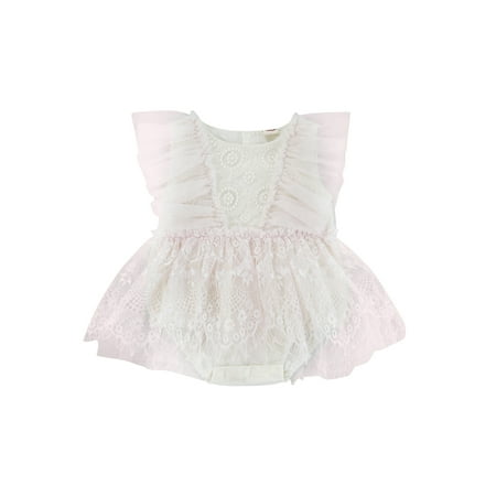

IZhansean Newborn Infant Baby Girl Romper Lace Ruffle Tutu Jumpsuit Birthday Clothes Playsuit Overall Summer Pink 6-12 Months