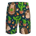 thumbnail image 6 of Kll Cute Hedgehogs Cactus Blue Men'S Casual Summer Beach Shorts Hawaiian Shorts With Pockets-Small, 6 of 9