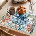 thumbnail image 3 of Octopus Coastal Placemats Set of 8 Summer Beach Ocean Coral Wooden Place Mats Indoor Wipeable Table Mats Washable Cloth Dining Table Placemats for Kitchen Holiday Party Home Decor 13x19 Inch, 3 of 9