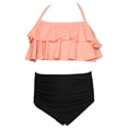 thumbnail image 1 of LIJCC Girls' 2-Piece Layered Ruffle Swimsuit Set – Halter Neck Crop Top with Double Flounce Hem, High-Waisted Ruched Bottoms, Ideal for Beach & Pool Days, 1 of 6