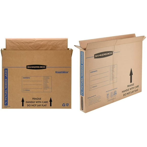 Bankers Box SmoothMove TV/Picture/Mirror Moving Boxes, Large and Medium, 4 Pack Each (7711301, 7711201), Kraft