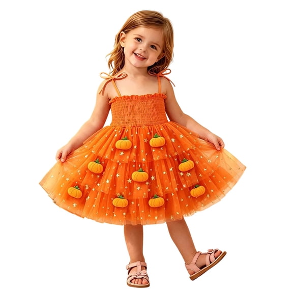WOYY Toddler Girls Halloween Party Dress Spaghetti Strap Mesh Tulle Princess Dresses, Red