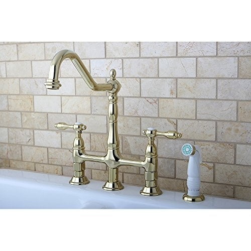 Kingston Brass Tudor 8" Center Kitchen Faucet With Sprayer
