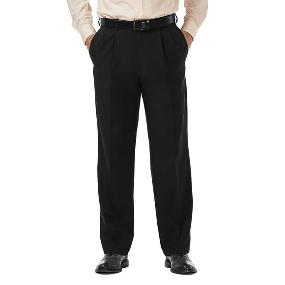 Haggar Men's Cool 18 Pro Classic Fit Pleat Front Expandable Waist Pant, Black, 38Wx29L