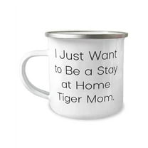 Unique Idea Tiger Cat, I Just Want to Be a Stay at Home Tiger Mom, Nice 12oz Camper Mug For Cat Lovers From Friends
